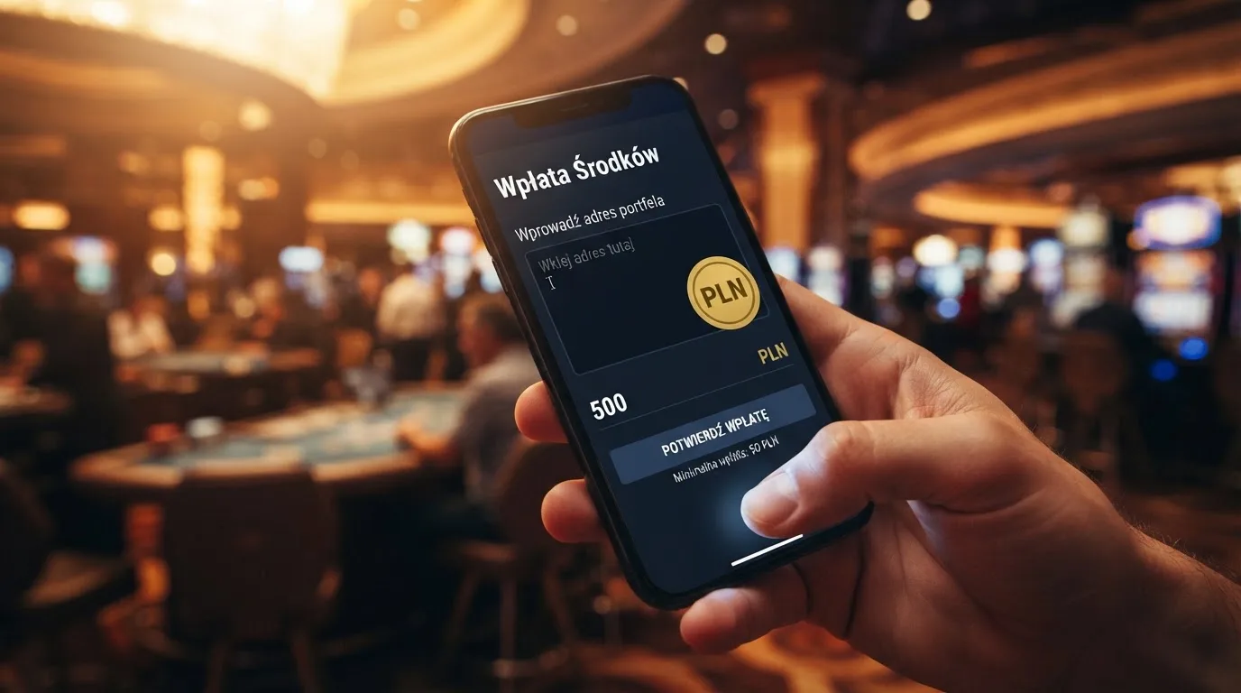 Zbliżenie na formularz wpłaty w kasynie online z polem na adres portfela kryptowalutowego BNB Smart Chain.