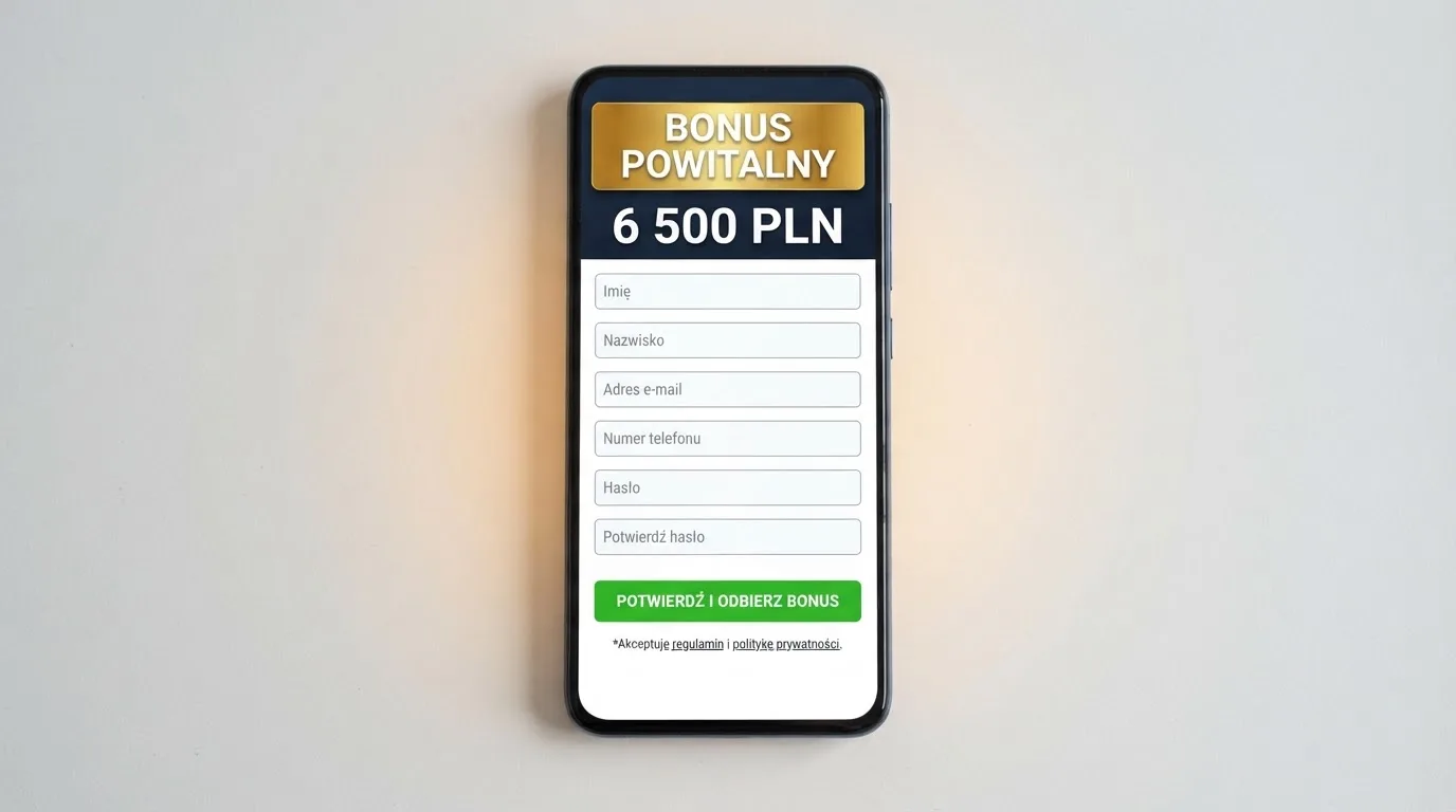 Ekran z warunkami bonusu powitalnego podczas rejestracji w kasynie online