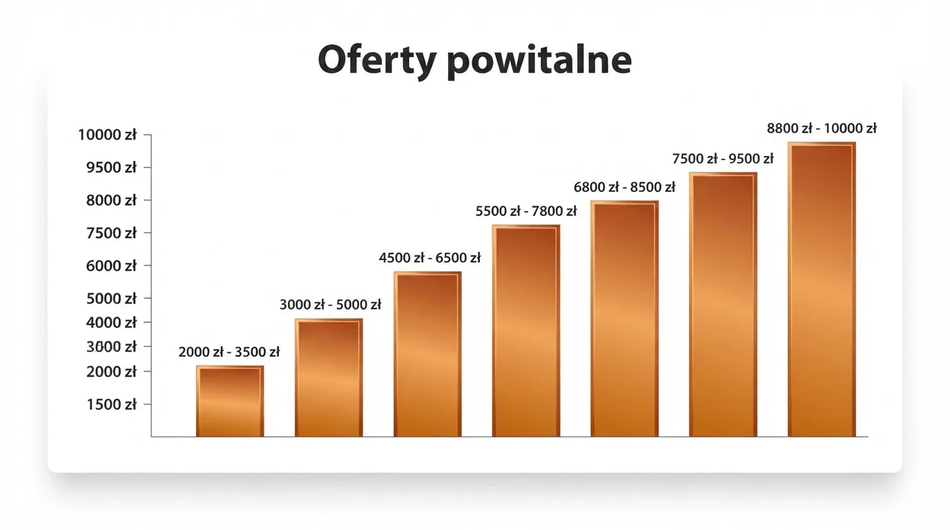 Widok z góry na laptop z otwartą tabelą porównawczą ofert powitalnych kilku serwisów kasynowych