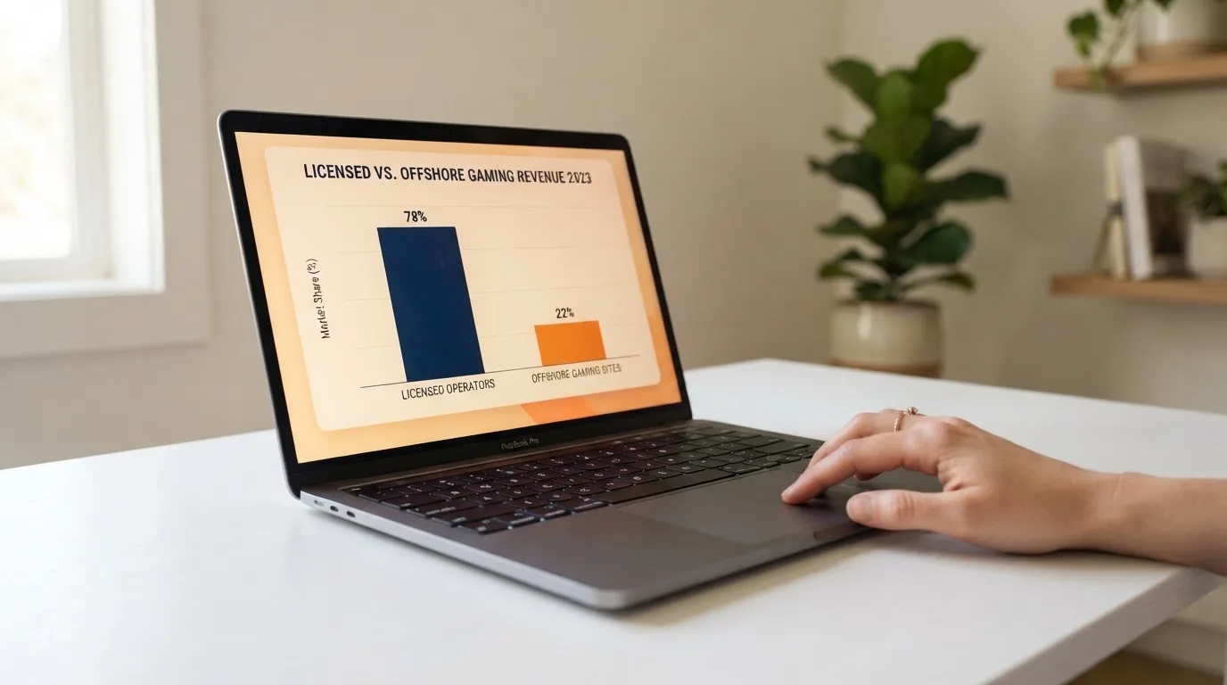 Ekran laptopa z tabelą porównawczą kilku serwisów kasynowych, bez widocznych logotypów marek